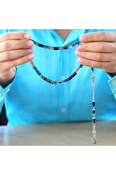 Tesbihane Kararmaz Metal Püsküllü Kesme Kesim Mavi Beyaz Ateş Kehribar Tesbih