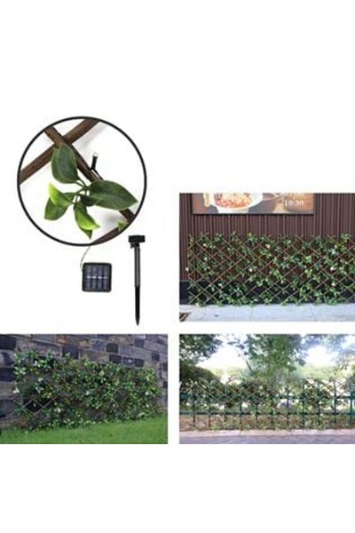 OEM Pergolă din lemn cu frunze, flori și lumini solare LED cu 8 moduri, 170 x 90 cm - Alb cald