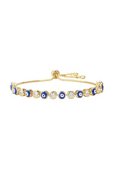 Tessero Bratara de dama cu model evil eye, ochiul protector, pietre zirconiu, placat cu aur 18K, marime regl