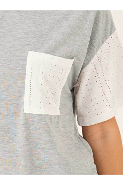 Styli Schiffli Sleeve Round Neck T-Shirt and Pyjama Set