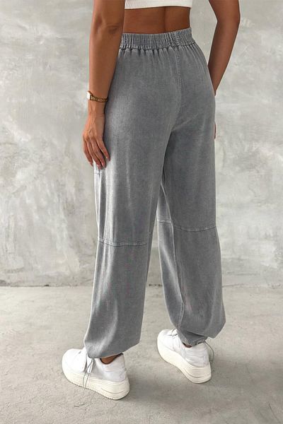 İstangül Butik Urban Ease High Waist Washed Leg Adjustable Jogger Linen Trousers