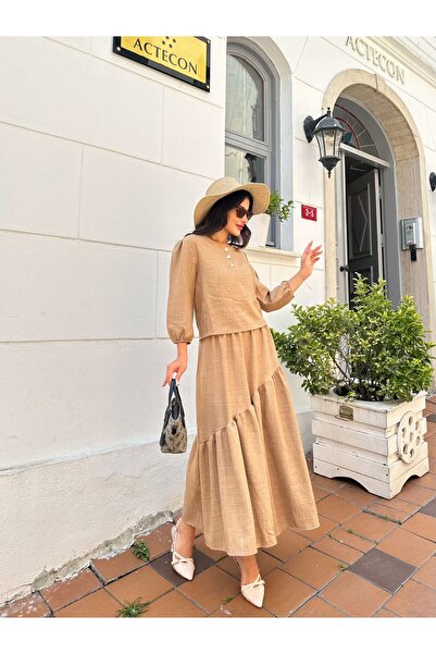 ikomteks بدلة تنورة من الكتان