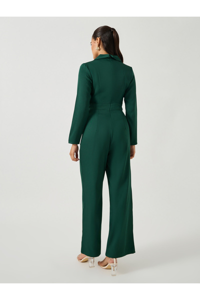 Styli Solid Notch Lapel Wide Leg Jumpsuit