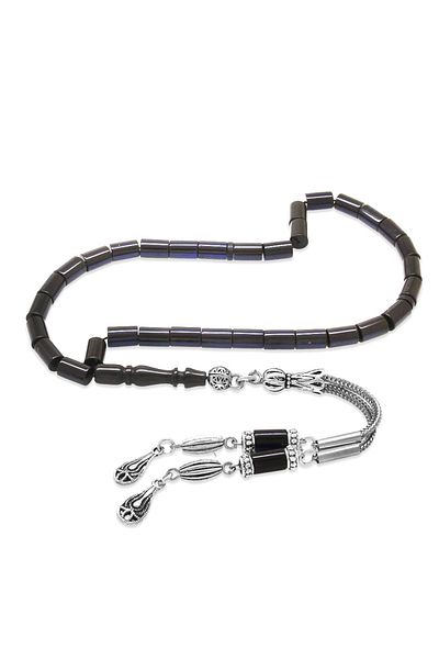 Tesbihane Non-Tarnish Metal 2-Piece Whip Tassel Cut Cut Wrist Length Navy Blue Crimping Amber Prayer Beads