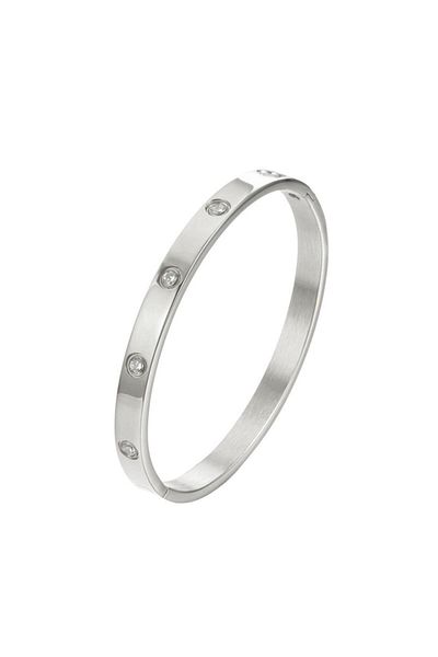 Tessero Brățară Bangle fixă, pietre zirconiu, oțel inoxidabil, placată cu aur 18K, argintiu