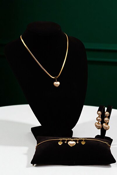 HFKY Kadın Çelik Kalpli Kolye. Çelik Kolye Seti. Kalpli bileklik. Kalpli Küpe.