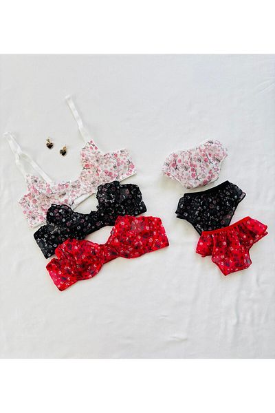 İNKO İÇ GİYİM Set of 6 Colorful Underwire Tulle Bra Set (Bra Thong)