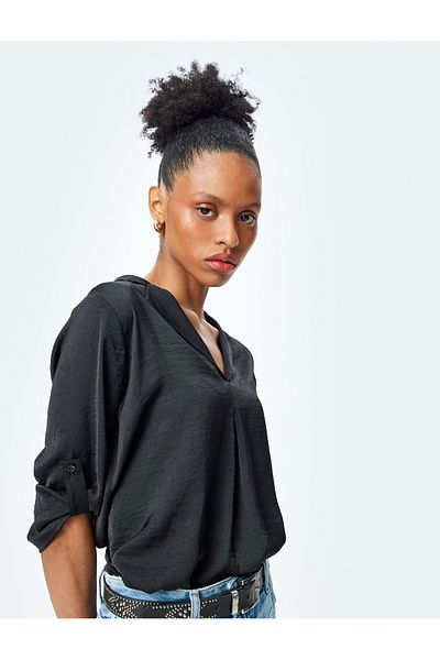 Koton New Season Comfortable Fit Jacket Collar 3/4 Sleeve Fold Detailed Blouse