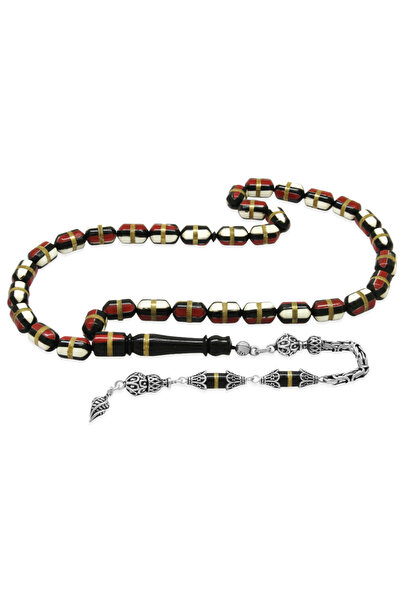 Tesbihane 925 стерлингово сребро, кралска пискюл, червено и бяло емайлирано месинг, навити капсули, нарязани молитвени броеници Кука