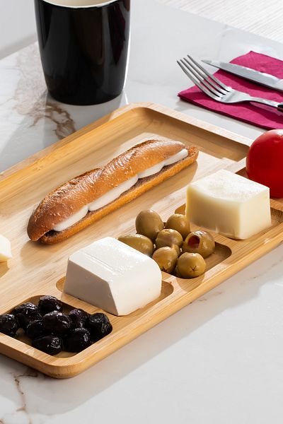 Porsima 2075 Wooden Bamboo Breakfast Presentation Plate 6 Compartment Breakfast Snack Plate 33X22Cm