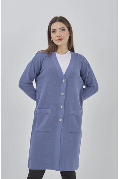 Stilmony Women's Knitwear Flexible Lycra Seasonal Button Detailed Pocketed Long Cardigan
