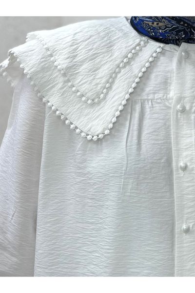 MİHRA STORE Orelique Double Collar Lace Shirt-Eu2798 Ecru