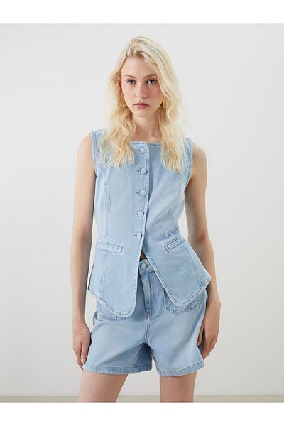 LC Waikiki New Season Crew Neck Women's Jean Vest - S5Fk19Z8