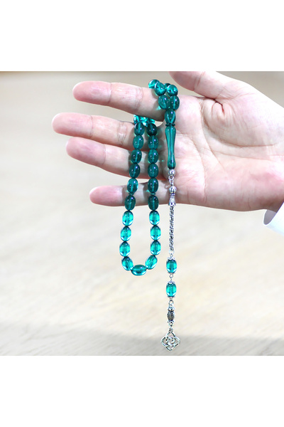 Tesbihane Non-Tarnish Metal Albanian Chain Tassel Pheasant Imame Beyzi Cut Turquoise Catalin Prayer Beads