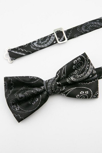 SIRRI Black Paisley Pattern Bow Tie for Men 14 Years and Above (6X12 cm)