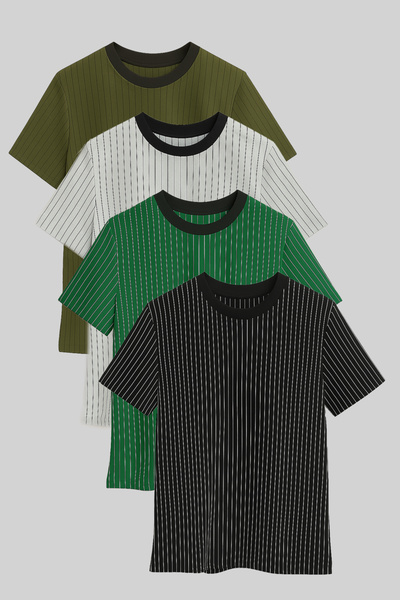 FATELLA Чоловіча смугаста футболка з велосипедним коміром, 4 штуки, короткий ...