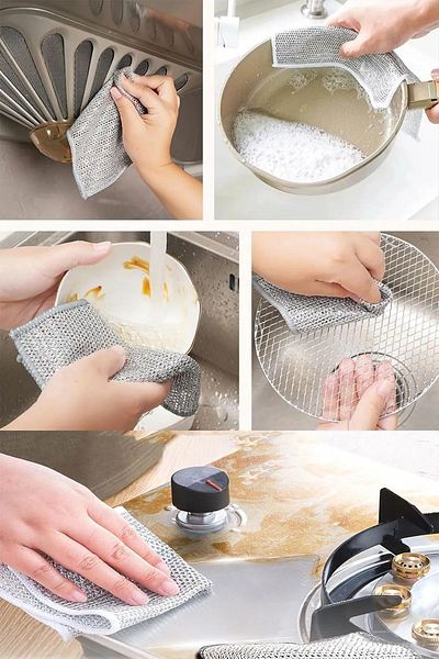 Hanedanev 6Pcs Wire Dishcloth Practical Multipurpose Stainless Dirt Stain Remover Magic Cleaning Cloth Double Layer
