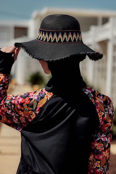 Remsa Mayo Straw Hat Beach Hat with Tassel Zigzag Stripe Detail on the Edge Rş-2101 Black