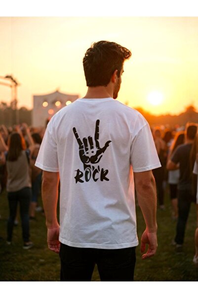 Windy Island Bărbați guler rotund Alb față și spate Rock cu imprimeu tricou