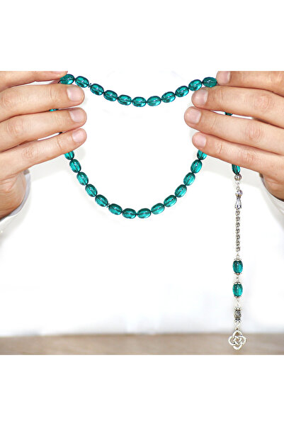Tesbihane Non-Tarnish Metal Albanian Chain Tassel Pheasant Imame Beyzi Cut Turquoise Catalin Prayer Beads