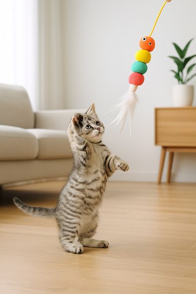 obrigado Elastic Adhesive Cat Play Fishing Rod Toy with Rattle and Plush Tail