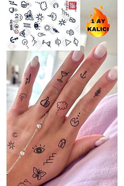 Mecit Tuhafiye 1 AY KALICI MİNİMAL ŞEKİLLER PARMAK EL VUCUT GEÇİCİ DÖVME