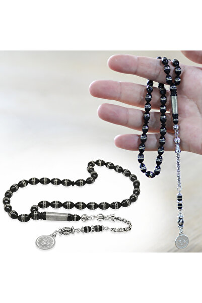 Tesbihane Alpaka Püsküllü Çift Sıra Sarmal Metal Işlemeli Arpa Kesim Kuka Tesbih