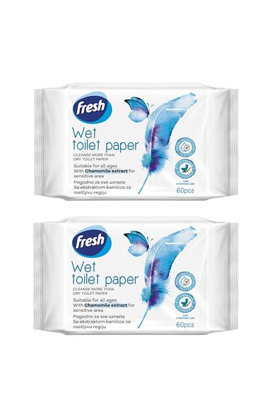 OEM Set of 2x Fresh De Luxe wet toilet paper, chamomile, 60 pcs