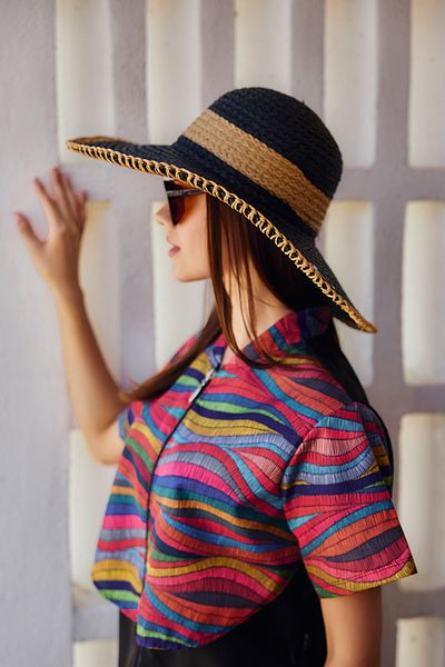 Remsa Mayo Zigzag Stripe Detailed Straw Beach Hat Rş-2103 Black03
