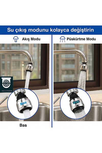 DESIPHON Chrome 2 Function Kitchen Sink Head 360 °   Rotary Water Saving Faucet Tip Apparatus