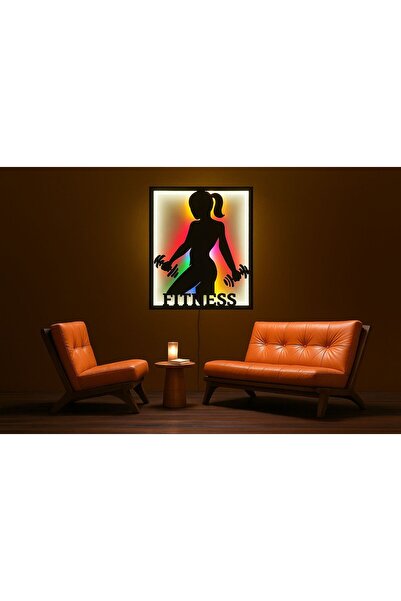 Adrift FITNESS Figürlü Led Işıklı Tablo 5mm, Duvar Dekor Ahşap, Neon Işık,Duv...