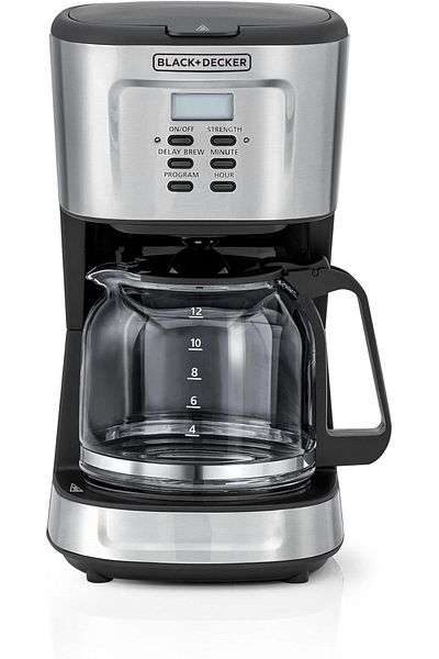 Black&Decker BLACK+DECKER 12-Cup Coffee Maker, 900W Programmable Drip Coffee Machine, 1.5L Glass Carafe, 24-Hour
