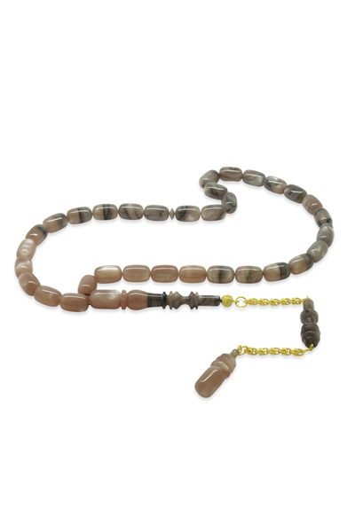 Tesbihane Χρυσό χρώμα 925 ασήμι 925 με φούντα, εξαιρετικής κατασκευής, κομμένο σε κάψουλα, μπεζ μαύρο καταλινικό ροζάριο