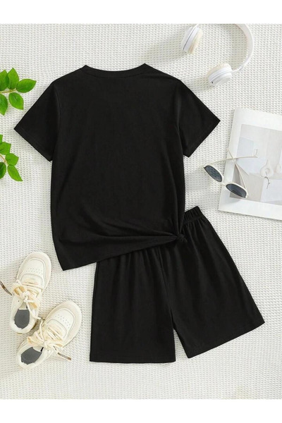PENTHİLUS Venraus Girls and Boys Cute Capybara Printed Cotton T-Shirt and Shorts Set Black and White