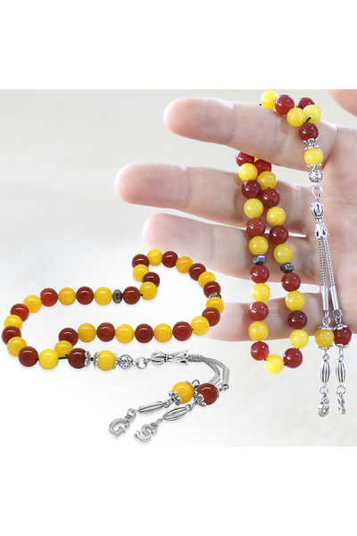 Tesbihane Kararmaz Metal Kişiye Özel Harf Püsküllü Küre Kesim Sarı Kırmızı Jade Akik Doğaltaş Taraftar Tesbih