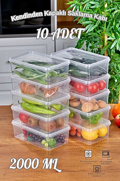 Tilbe Home 10-Piece Refrigerator Organizer Self-Covered Microwave Diffused Suitable 2000ml Rectangular Storage Container