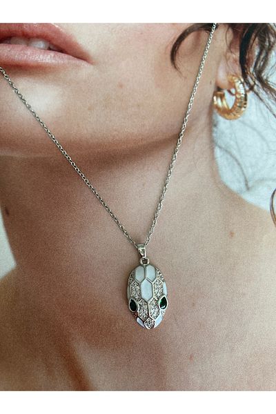 Pinery Jewels Big Stoned Snake Steel Non-Tarnish Gold Necklace