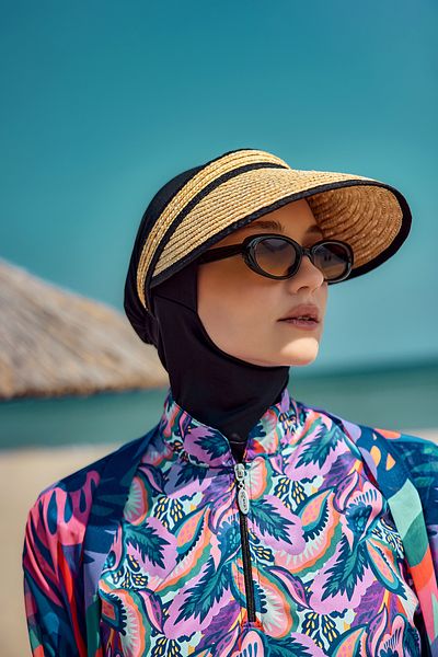 Remsa Mayo Visor Straw Hat Sunscreen Visor Black Piping Rş-2106 Bej05