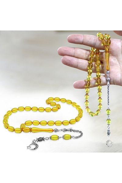 Tesbihane سلسلة معدنية متدلية من نوع Albanian مع شرابة من نوع Fallow Imame Beyzi Cut Yellow Catalin Tesbih
