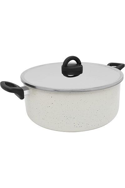 Trust Pro Non-Stick Cooking Pot with Two Aluminum Coating Layers by Trust Pro, 32 cm, White Color