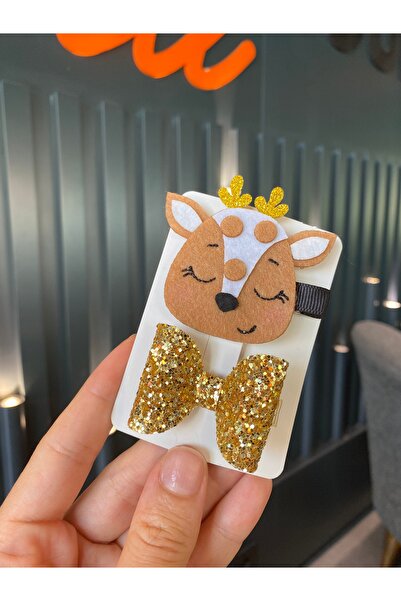 Little Sparkle Co. مجموعة مشبك فيونكة لامعة ومشبك على شكل غزال من اللباد مكون...