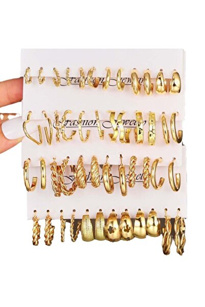 huitich 24-Piece Gold Colour Tone Hoop Earrings Set Assorted Sizes & Styles