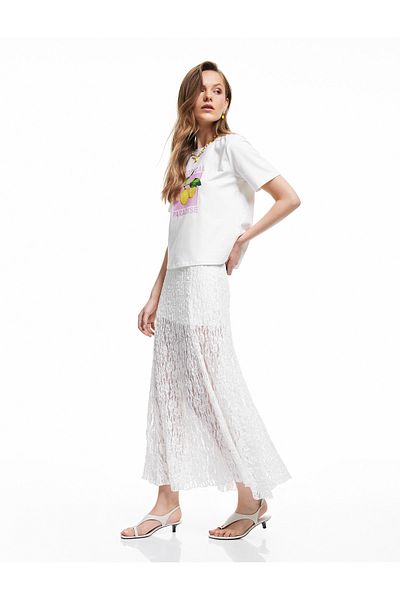 Koton Premium Half-Lined Transparent Midi Lace Skirt