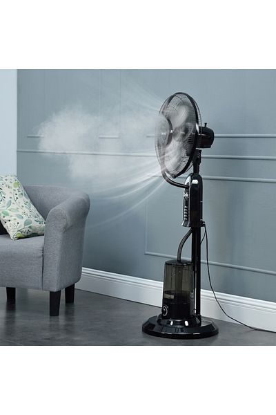 FOXMAG24 Ventilator cu pulverizator de vapori de apă, 75W, 3 viteze, 125×40×40 cm, fabricat din plastic, negru