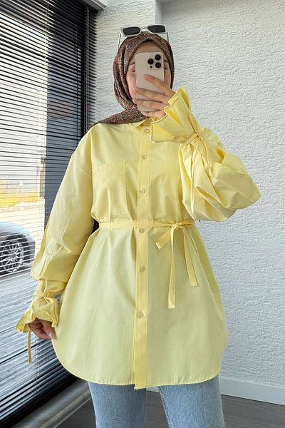 MELEK ARAZ Oversize Cut Ankle Detailed Poplin Tunic - Yellow