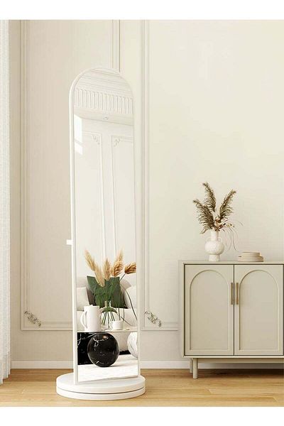 Taimi Arched Mirror with Clothes Hanger Storage Shelf for Bedroom and Living Room White Color 166x46cm