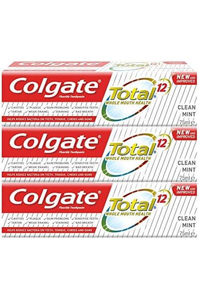 Colgate Total Toothpaste 12-Hour Protection Clean Mint 75ml - 3 Tubes, Enamel Protection