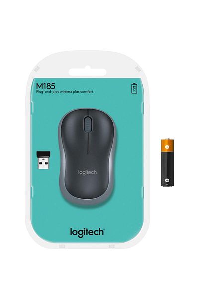 logitech ماوس M185 بصري لاسلكي بدقة 1000 نقطة في البوصة (تردد لاسلكي 2.4 جيجاهرتز) لون رمادي سويفت