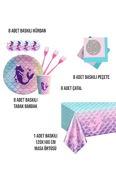 Evabrite Mermaid Birthday Party Set for 8 People - Mermaid Concept Party Decorations