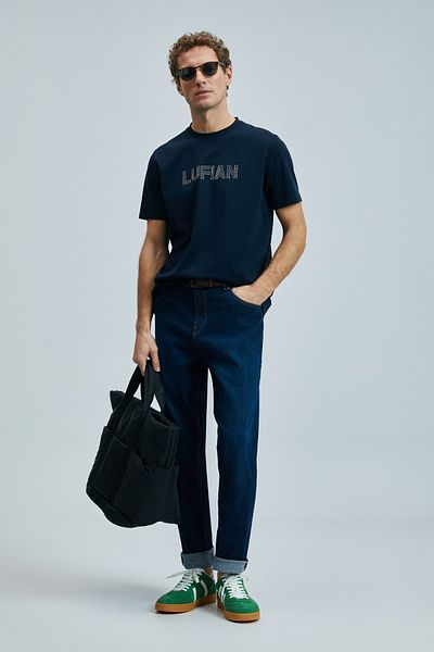 Lufian Think Modern Graphic T-Shirt Navy Blue